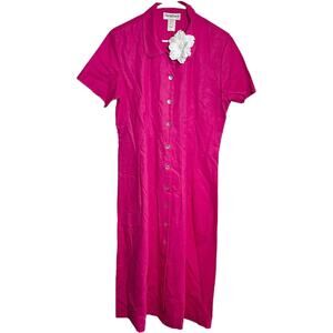 Vintage Periphery Linen Dress Button Up Collar Maxi Pink Cinched Waist 12